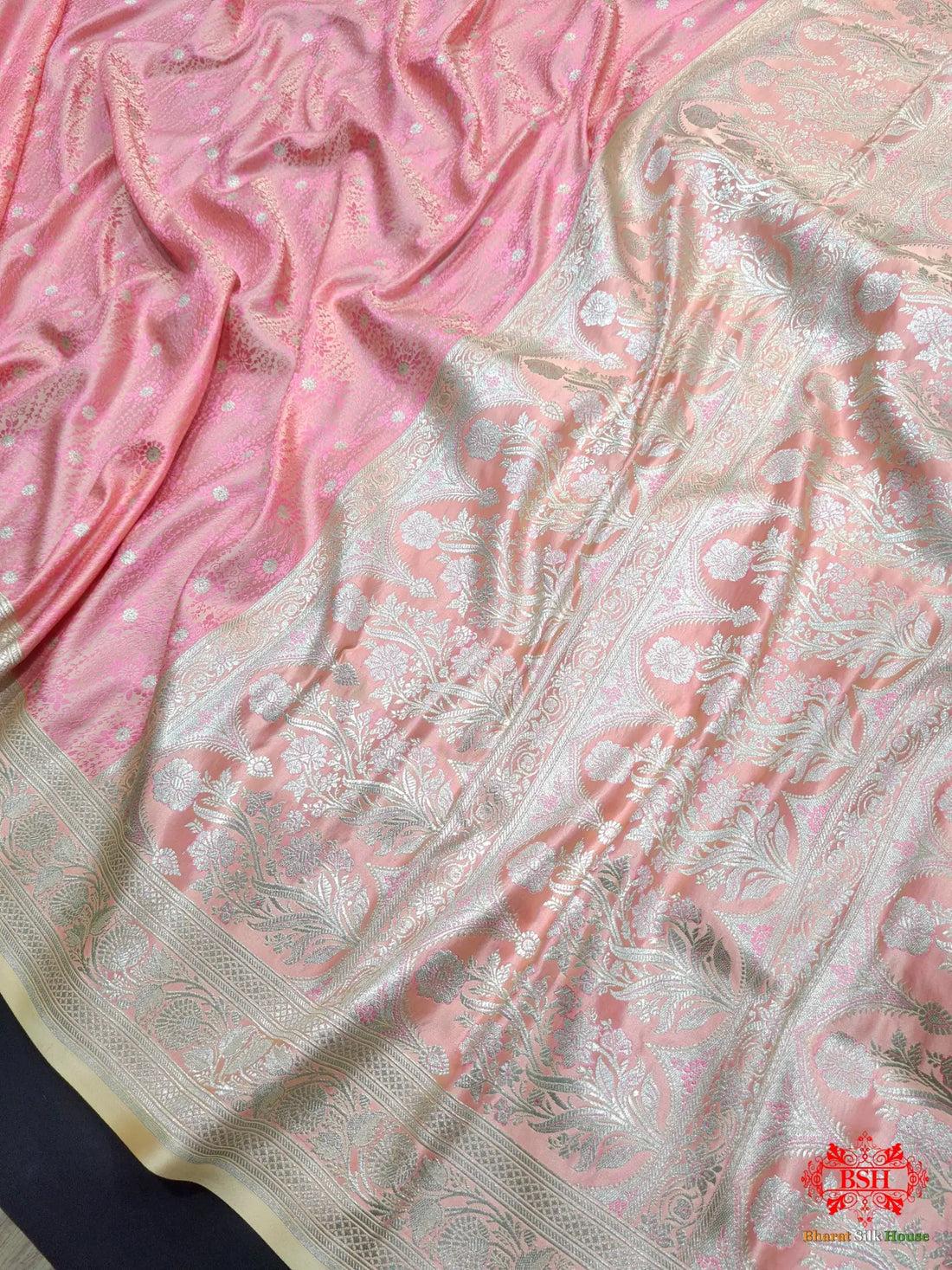 Light Pink Single Zari Tanchoi Silk Saree - Bharat Silk House Tanchoi katan