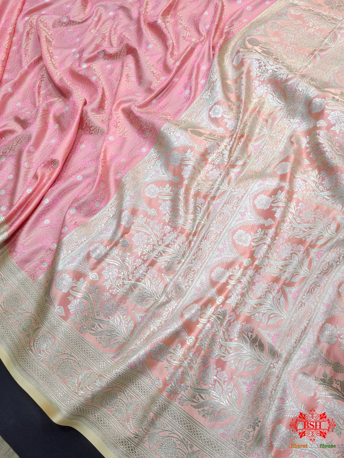 Light Pink Single Zari Tanchoi Silk Saree - Bharat Silk House Tanchoi katan