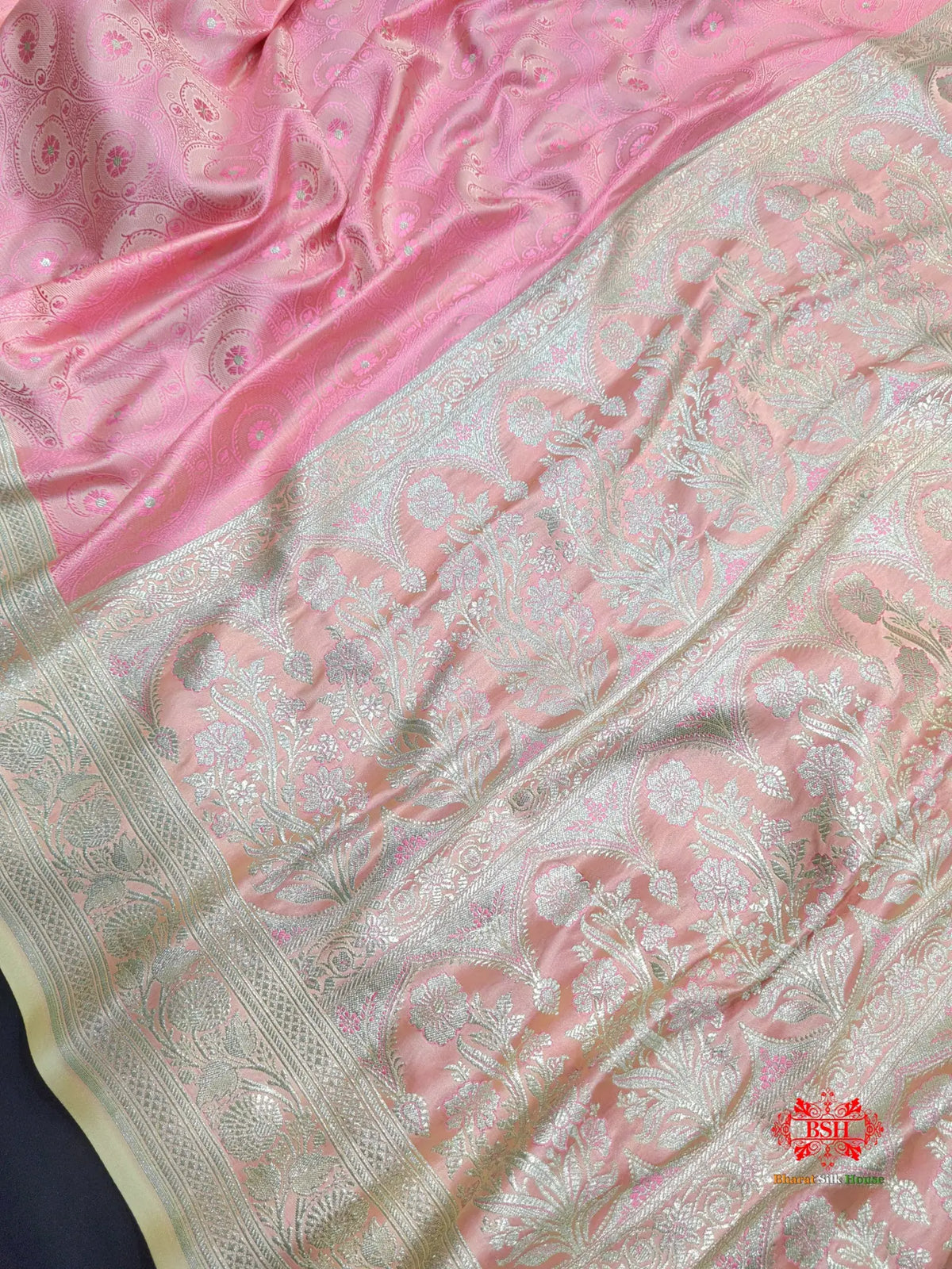 Light Pink Single Zari Tanchoi Silk Saree - Bharat Silk House Tanchoi katan