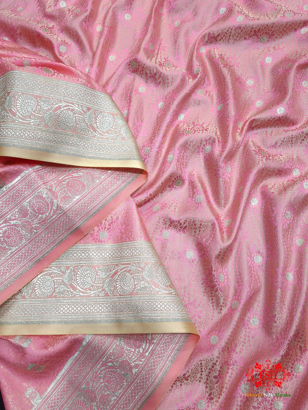 Light Pink Single Zari Tanchoi Silk Saree - Bharat Silk House Tanchoi katan