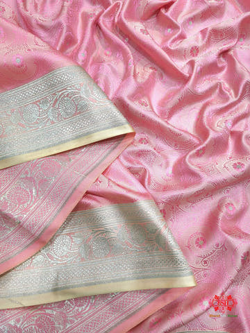 Light Pink Single Zari Tanchoi Silk Saree - Bharat Silk House Tanchoi katan