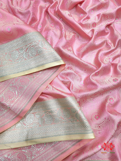 Light Pink Single Zari Tanchoi Silk Saree - Bharat Silk House Tanchoi katan