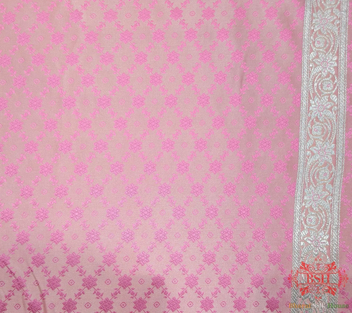 Light Pink Single Zari Tanchoi Silk Saree - Bharat Silk House Tanchoi katan