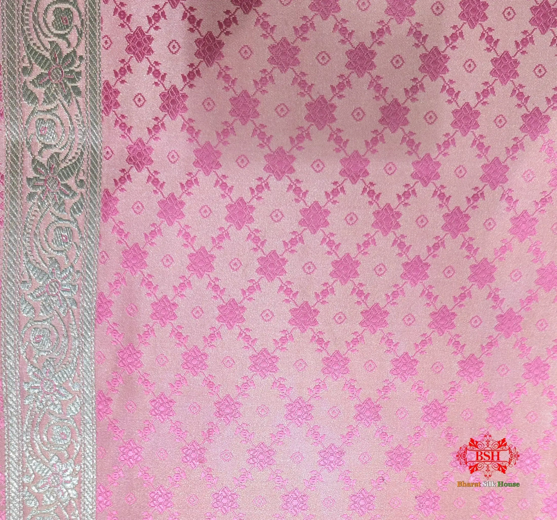 Light Pink Single Zari Tanchoi Silk Saree - Bharat Silk House Tanchoi katan