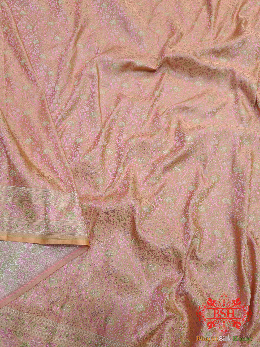 Light Shade Of Peach Dohri Resham Zari Booti Tanchoi Silk Saree - Bharat Silk House