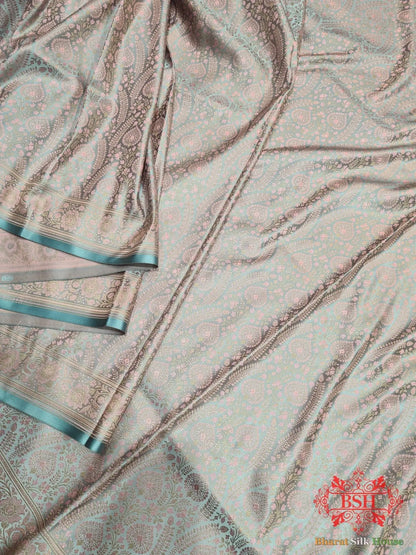 Light Shade Of Peach Dohri Resham Zari Booti Tanchoi Silk Saree - Bharat Silk House Tanchoi katan