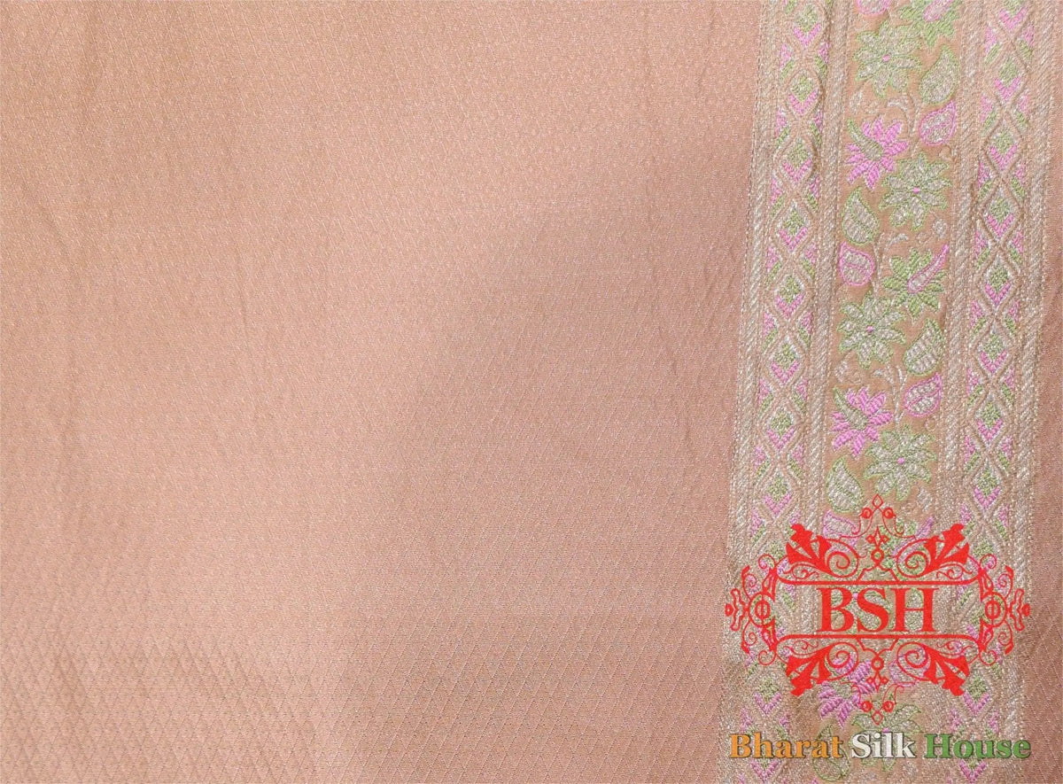 Light Shade Of Peach Dohri Resham Zari Booti Tanchoi Silk Saree - Bharat Silk House Tanchoi katan