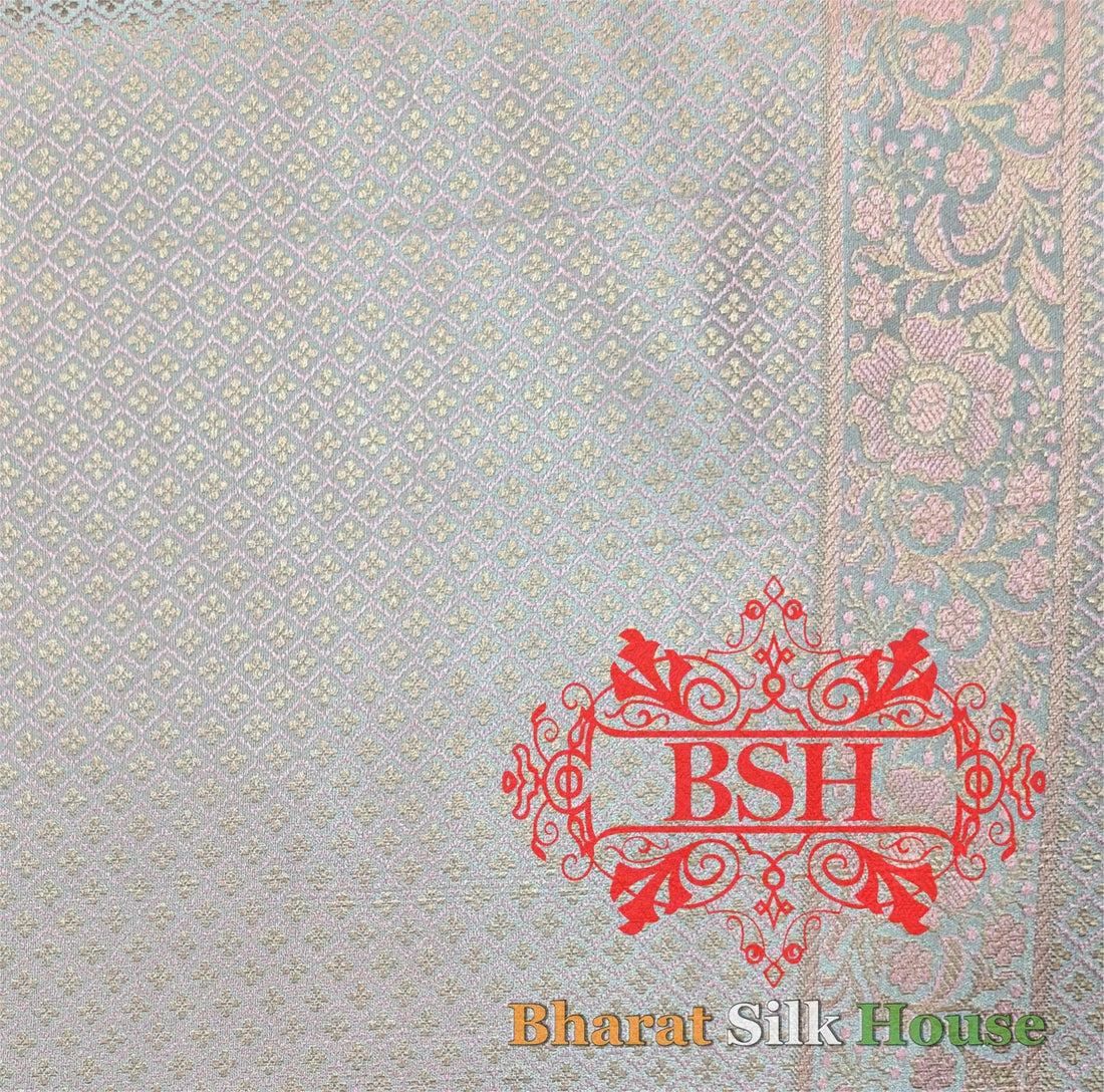 Light Shade Of Peach Dohri Resham Zari Booti Tanchoi Silk Saree - Bharat Silk House Tanchoi katan