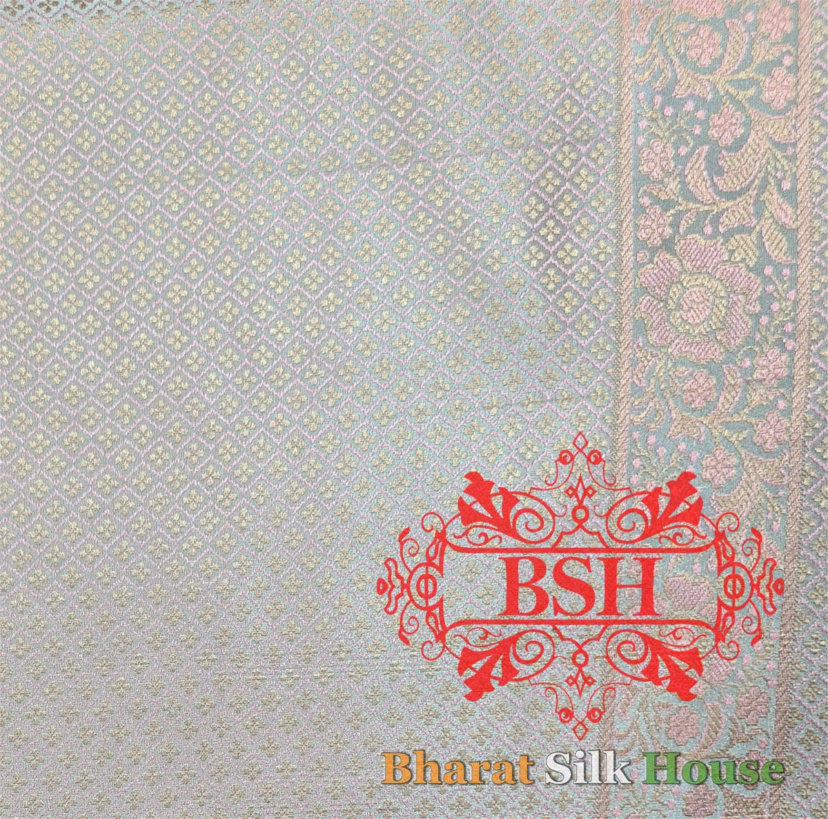 Light Shade Of Peach Dohri Resham Zari Booti Tanchoi Silk Saree - Bharat Silk House Tanchoi katan