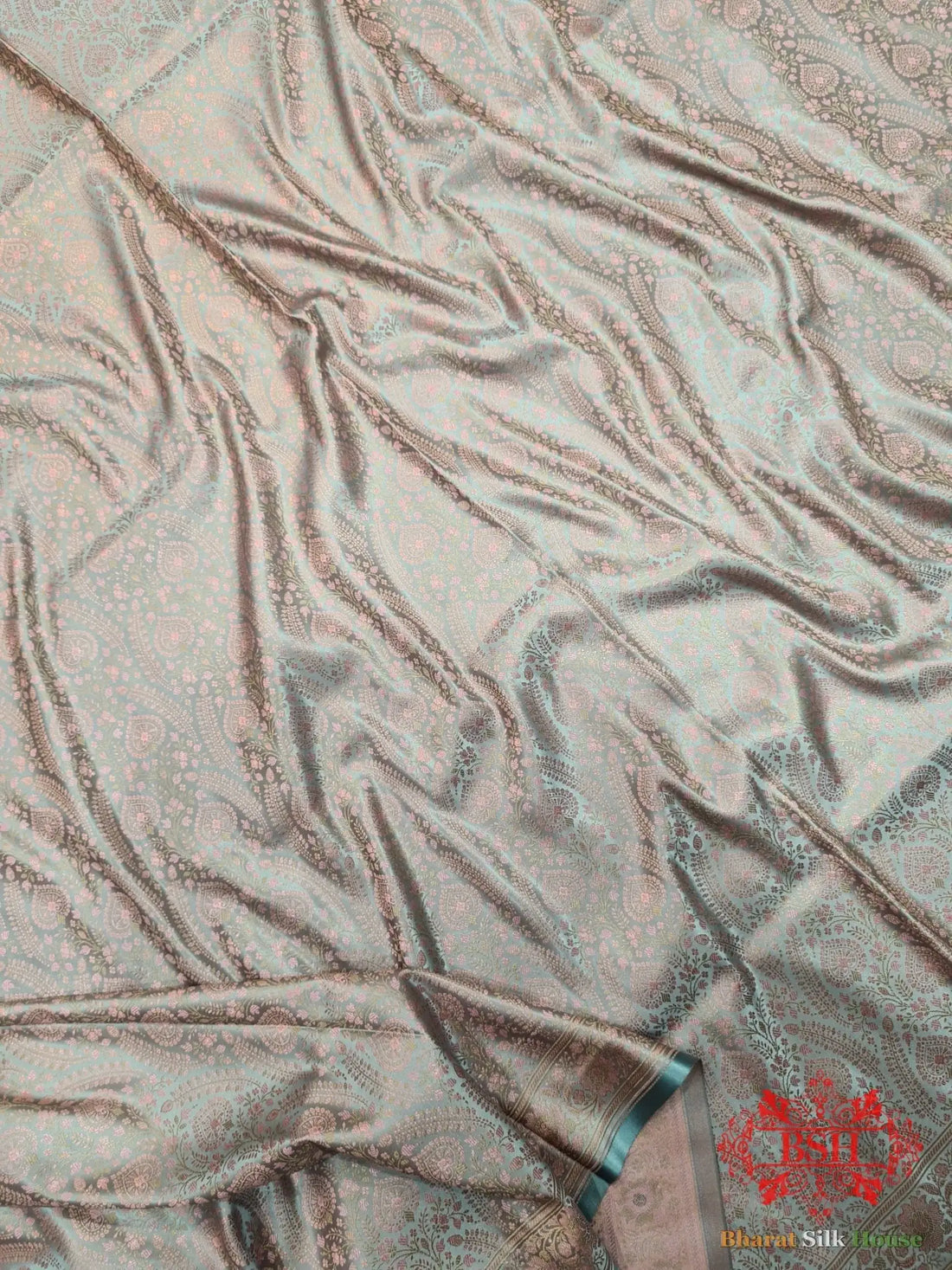 Light Shade Of Peach Dohri Resham Zari Booti Tanchoi Silk Saree - Bharat Silk House Tanchoi katan