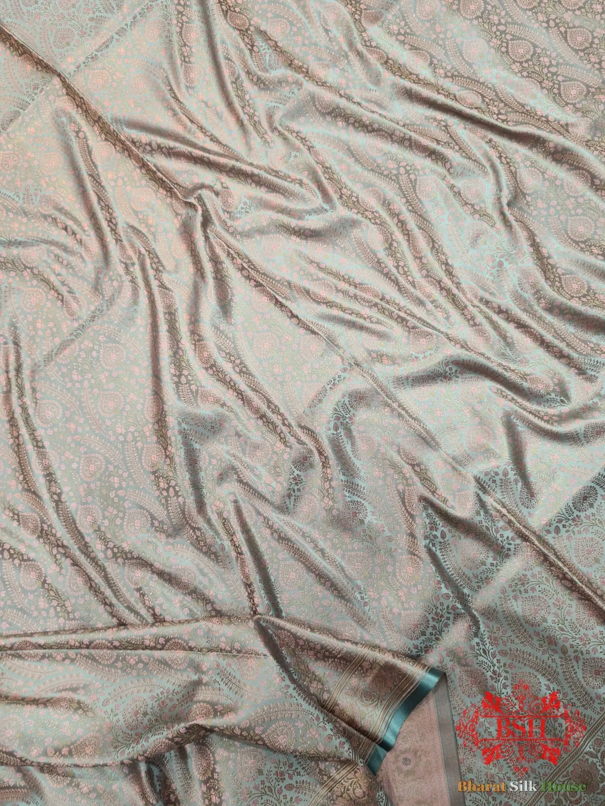 Light Shade Of Peach Dohri Resham Zari Booti Tanchoi Silk Saree - Bharat Silk House Tanchoi katan