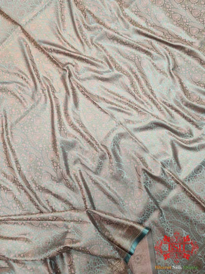 Light Shade Of Peach Dohri Resham Zari Booti Tanchoi Silk Saree - Bharat Silk House Tanchoi katan