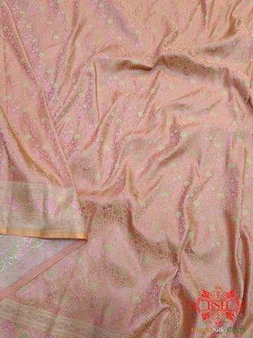 Light Shade Of Peach Dohri Resham Zari Booti Tanchoi Silk Saree - Bharat Silk House Tanchoi katan