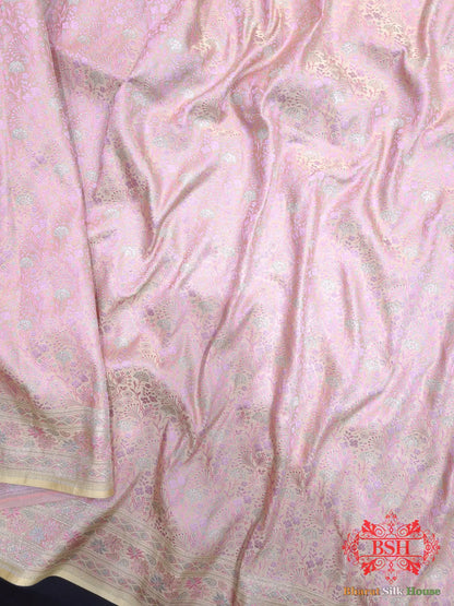 Light Shades Of Pink Dohri Resham Zari Booti Tanchoi Silk Saree - Bharat Silk House Tanchoi katan