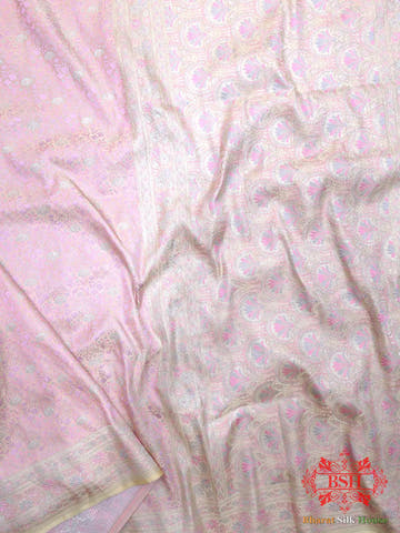 Light Shades Of Pink Dohri Resham Zari Booti Tanchoi Silk Saree - Bharat Silk House Tanchoi katan