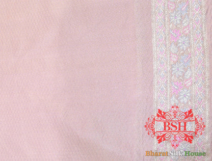 Light Shades Of Pink Dohri Resham Zari Booti Tanchoi Silk Saree - Bharat Silk House Tanchoi katan