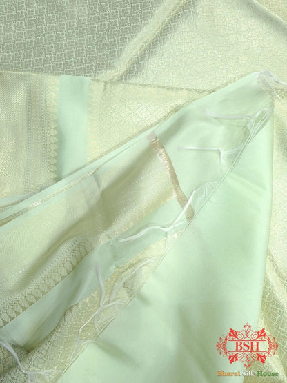 Light Shades Of Pistachio Banarasi Brocade Semi Silk Dupatta - Bharat Silk House Semi Dupatte