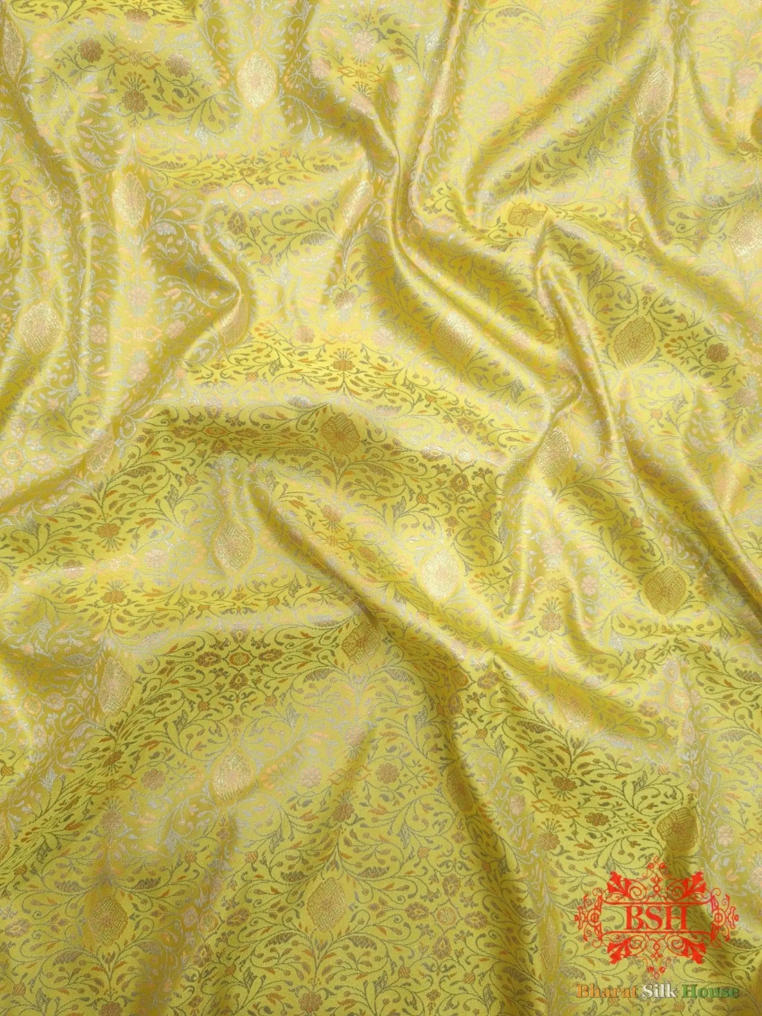 Light Yellow Dohri Resham Zari Booti Tanchoi Silk Saree - Bharat Silk House Tanchoi katan