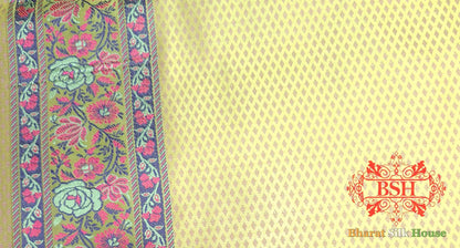 Lime Green Chauthera (Four Color) Resham Zari Tanchoi Katan Silk Saree - Bharat Silk House Tanchoi katan