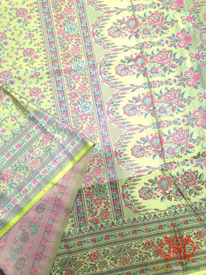Lime Green Chauthera (Four Color) Resham Zari Tanchoi Katan Silk Saree - Bharat Silk House Tanchoi katan