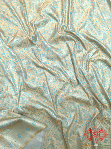 Lime Shades Of Green Dohri Resham Zari Booti Tanchoi Silk Saree - Bharat Silk House Tanchoi katan