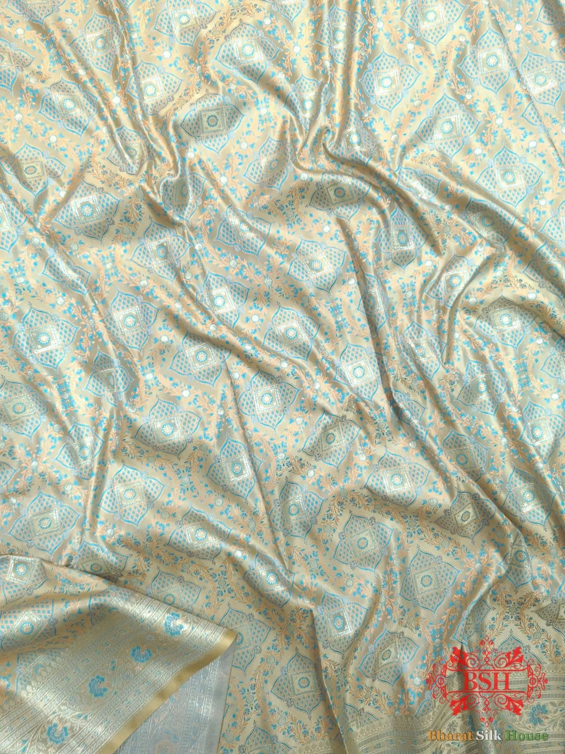 Lime Shades Of Green Dohri Resham Zari Booti Tanchoi Silk Saree - Bharat Silk House Tanchoi katan