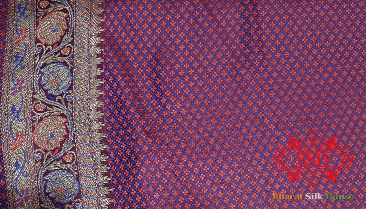 Magenta Dohri Resham Zari Booti Tanchoi Silk Saree - Bharat Silk House Tanchoi katan