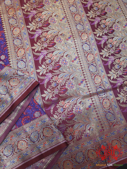 Magenta Dohri Resham Zari Booti Tanchoi Silk Saree - Bharat Silk House Tanchoi katan