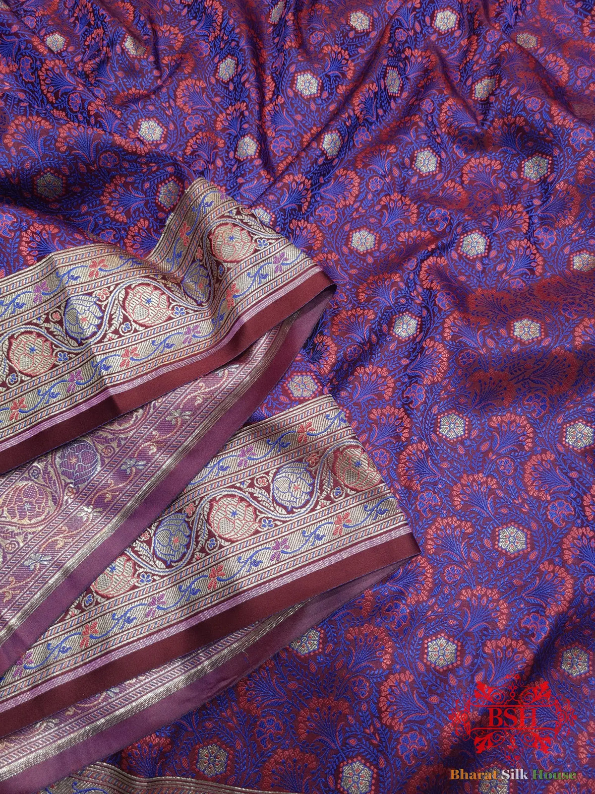 Magenta Dohri Resham Zari Booti Tanchoi Silk Saree - Bharat Silk House Tanchoi katan
