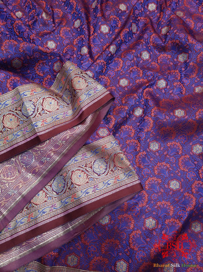 Magenta Dohri Resham Zari Booti Tanchoi Silk Saree - Bharat Silk House Tanchoi katan