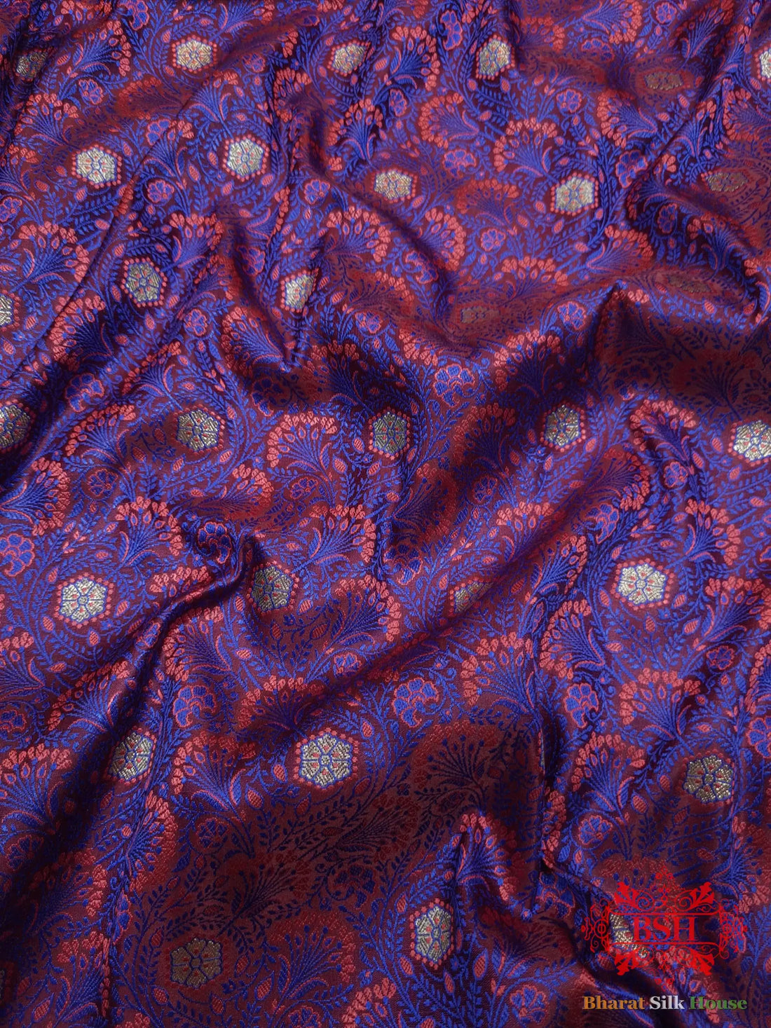 Magenta Dohri Resham Zari Booti Tanchoi Silk Saree - Bharat Silk House Tanchoi katan