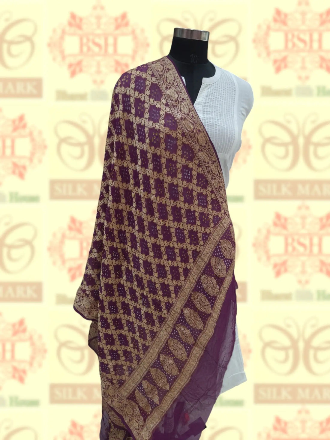 Magenta Georgette Banarasi Handloom Bandhani Dupatta - Bharat Silk House Bandhej