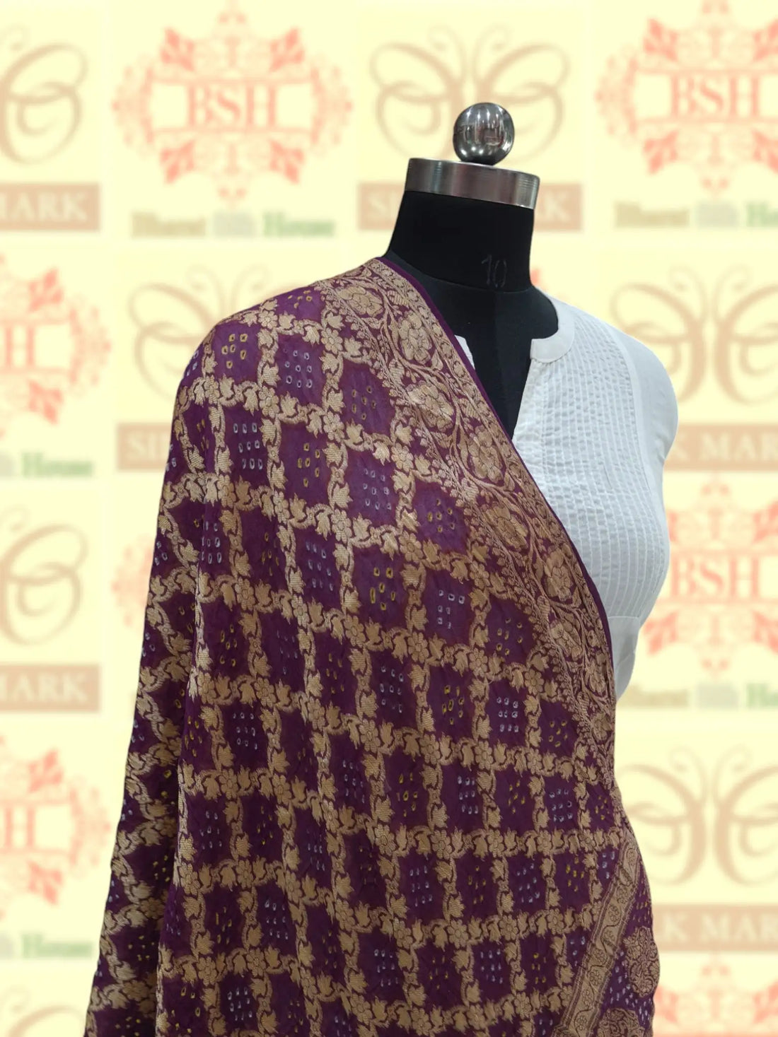 Magenta Georgette Banarasi Handloom Bandhani Dupatta - Bharat Silk House Bandhej