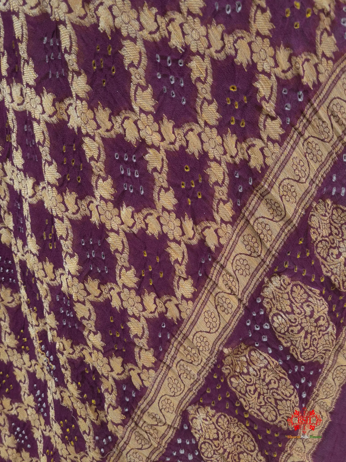 Magenta Georgette Banarasi Handloom Bandhani Dupatta - Bharat Silk House Bandhej