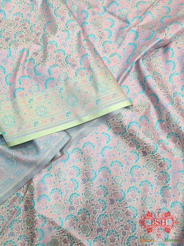 Mint Green Dohri Resham Zari Booti Tanchoi Silk Saree - Bharat Silk House Tanchoi katan
