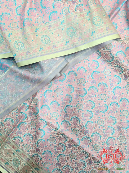 Mint Green Dohri Resham Zari Booti Tanchoi Silk Saree - Bharat Silk House Tanchoi katan