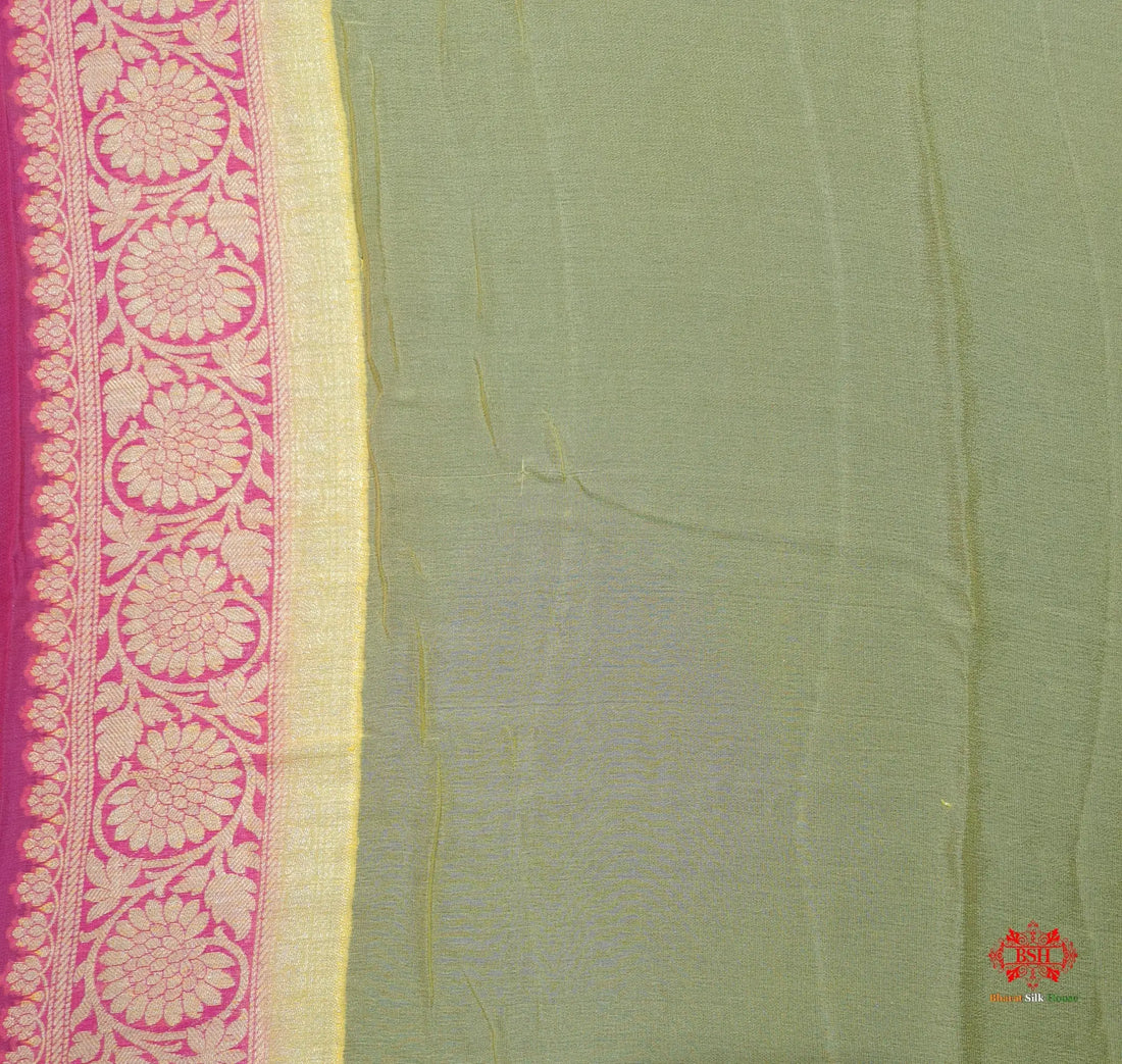 Multi Colour Pure Chiffon Handbrush Dyed Reshmi Zari Silk Saree - Bharat Silk House