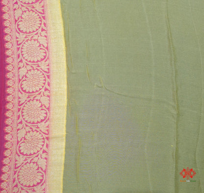 Multi Colour Pure Chiffon Handbrush Dyed Reshmi Zari Silk Saree - Bharat Silk House