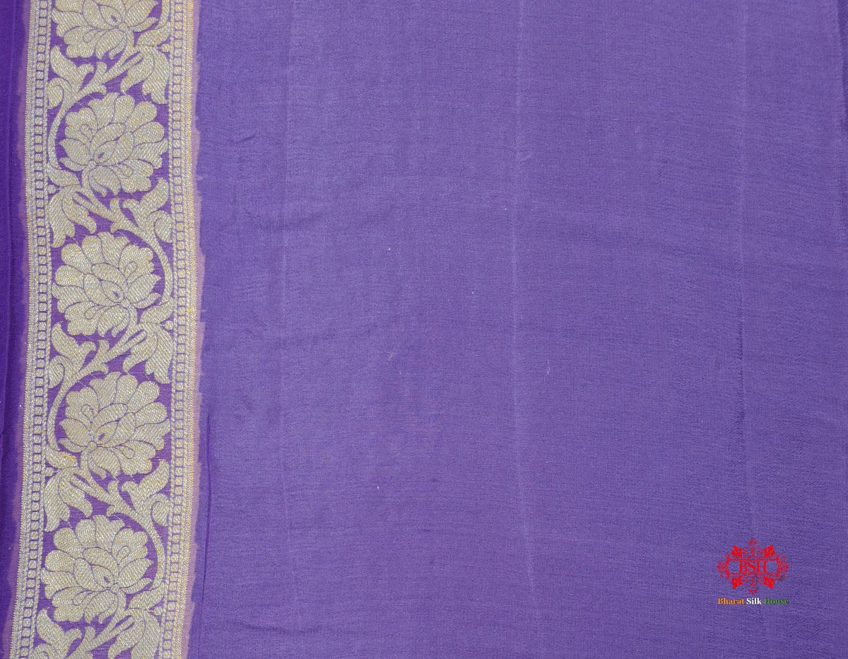 Multi Colour Pure Chiffon Handbrush Dyed Reshmi Zari Silk Saree - Bharat Silk House Chiffon Sarees