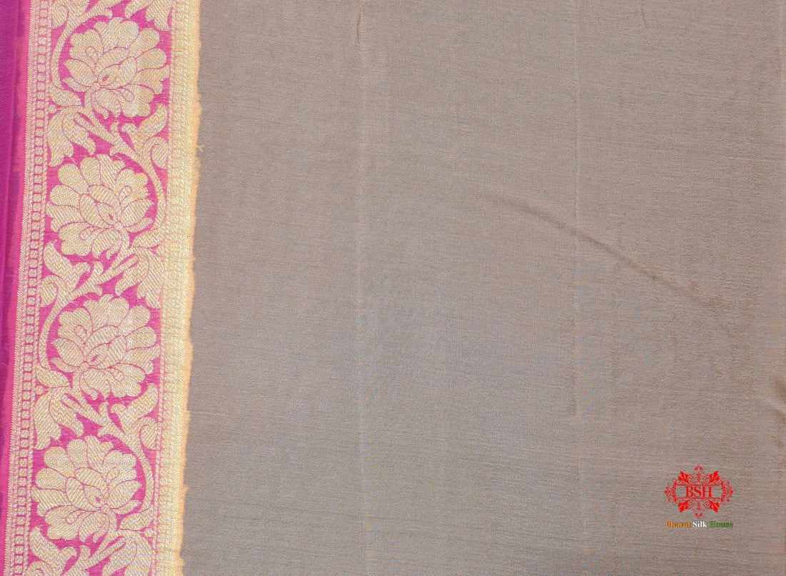 Multi Colour Pure Chiffon Handbrush Dyed Reshmi Zari Silk Saree - Bharat Silk House Chiffon Sarees