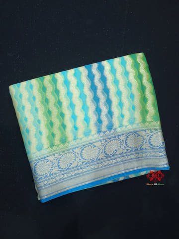 Multi Colour Pure Chiffon Handbrush Dyed Reshmi Zari Silk Saree - Bharat Silk House Chiffon Sarees
