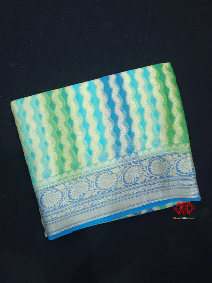 Multi Colour Pure Chiffon Handbrush Dyed Reshmi Zari Silk Saree - Bharat Silk House Chiffon Sarees