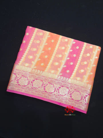 Multi Colour Pure Chiffon Handbrush Dyed Reshmi Zari Silk Saree - Bharat Silk House Chiffon Sarees