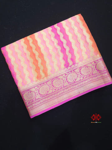 Multi Colour Pure Chiffon Handbrush Dyed Reshmi Zari Silk Saree - Bharat Silk House Chiffon Sarees