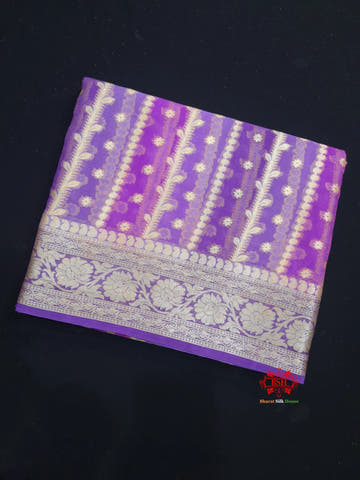 Multi Colour Pure Chiffon Handbrush Dyed Reshmi Zari Silk Saree - Bharat Silk House Chiffon Sarees