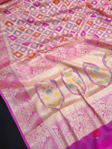 Multi Colour Pure Chiffon Handbrush Dyed Reshmi Zari Silk Saree - Bharat Silk House Chiffon Sarees