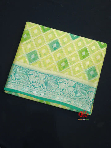 Multi Colour Pure Chiffon Handbrush Dyed Reshmi Zari Silk Saree - Bharat Silk House Chiffon Sarees