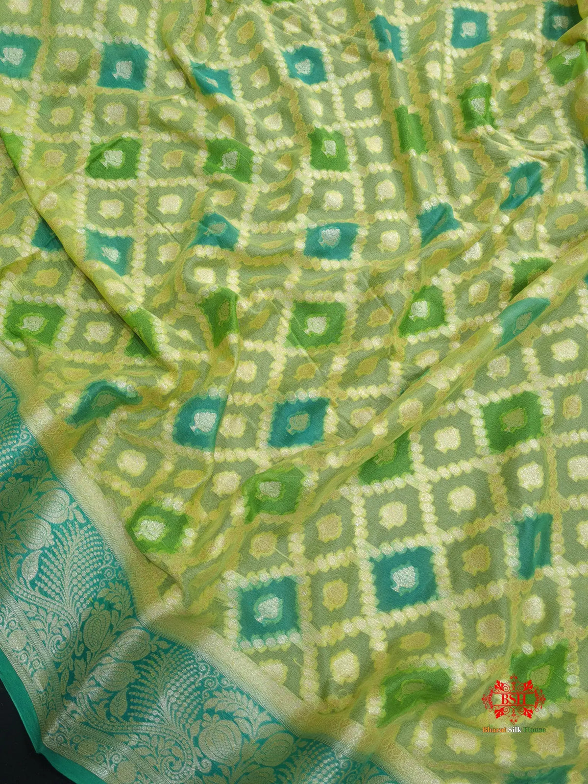 Multi Colour Pure Chiffon Handbrush Dyed Reshmi Zari Silk Saree - Bharat Silk House Chiffon Sarees