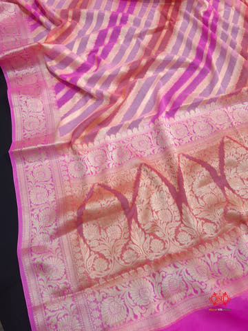 Multi Colour Pure Chiffon Handbrush Dyed Reshmi Zari Silk Saree - Bharat Silk House Chiffon Sarees