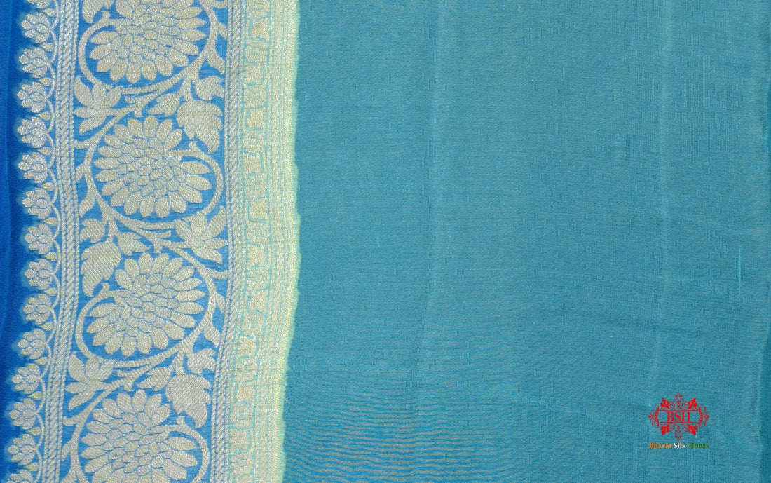 Multi Colour Pure Chiffon Handbrush Dyed Reshmi Zari Silk Saree - Bharat Silk House Chiffon Sarees